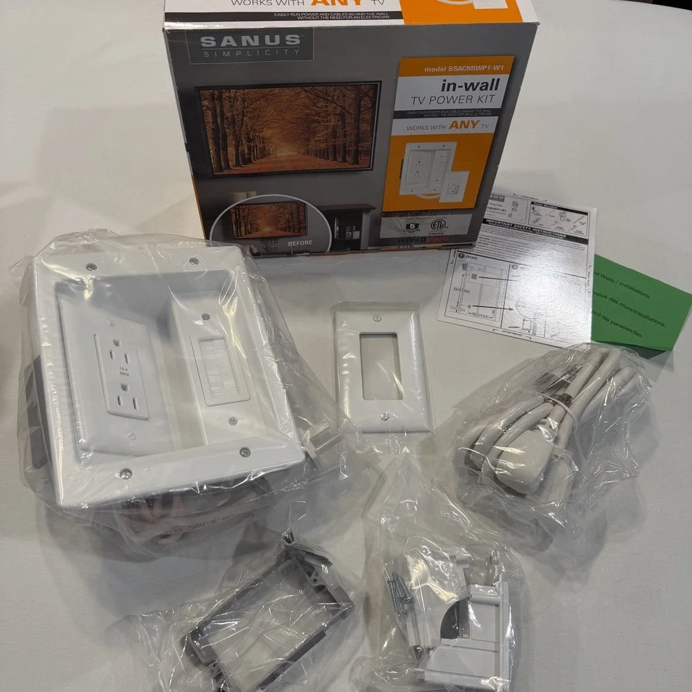SANUS Simplicity In wall Power and Cable Management Kit for Mounted TVs White